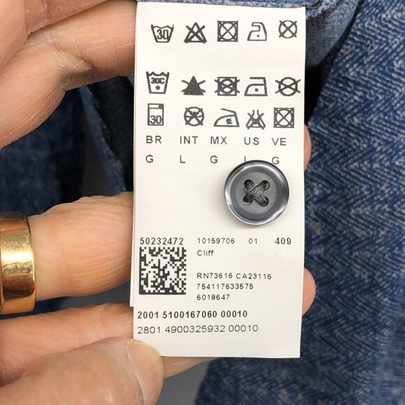 Boss Orange by Hugo Boss Blue Chevron Patterned Buttoned Men’s Shirt size L - Picture 6 of 13